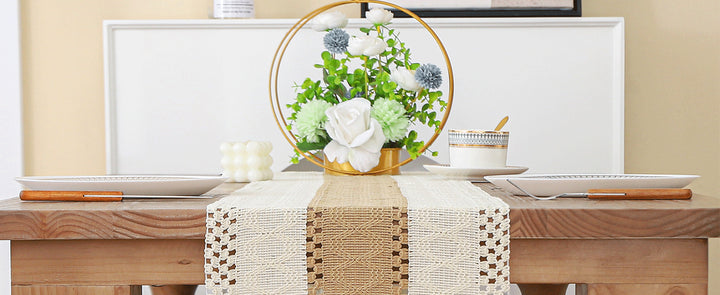 Harvest Stripe Runner – Boho Linen Table Runner with Tassels