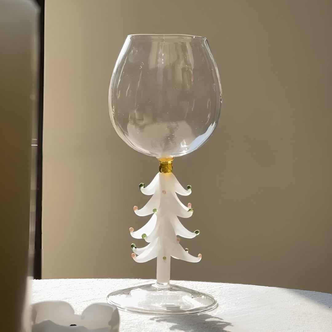 Christmas Tree Stem Wine Glass - Festive Holiday Glassware