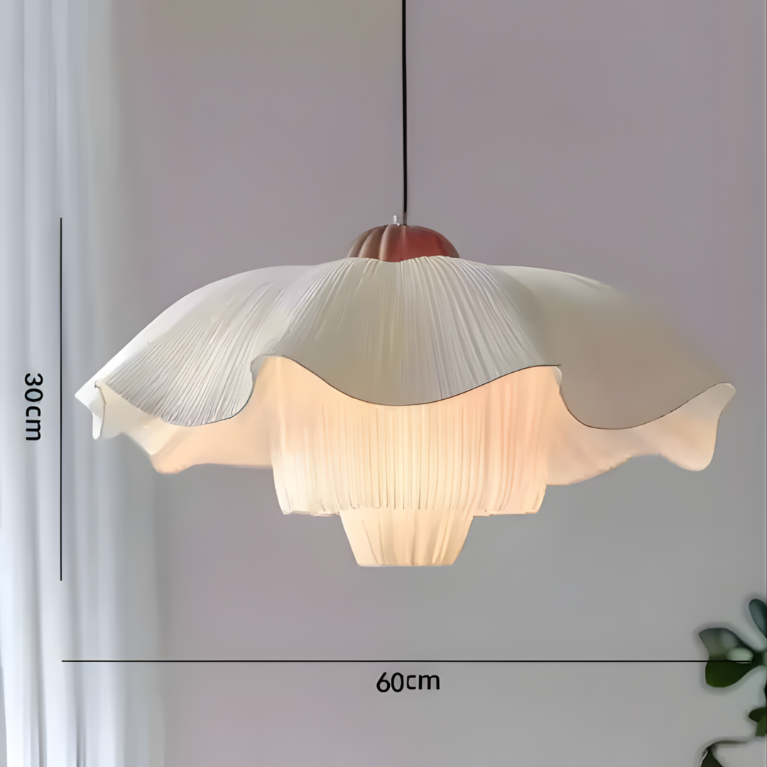 Lunara Pleated Fabric Pendant Light – White Sculpted Wave Shade with Soft Ambient Glow