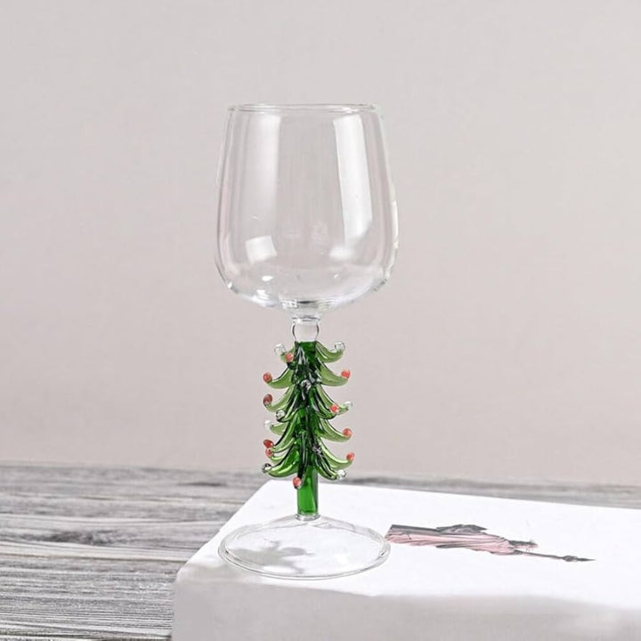 Christmas Tree Stem Wine Glass - Festive Holiday Glassware