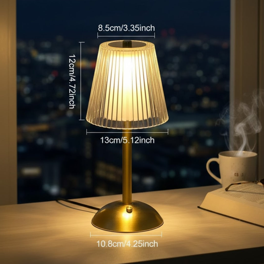 Pleated Rechargeable Table Lamp – Pleated Acrylic Shade with Metal Base