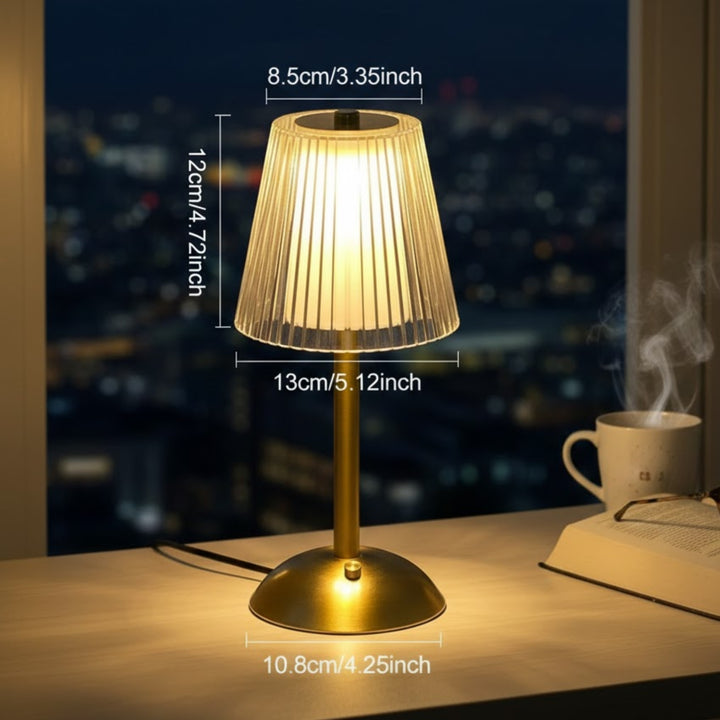 Pleated Rechargeable Table Lamp – Pleated Acrylic Shade with Metal Base