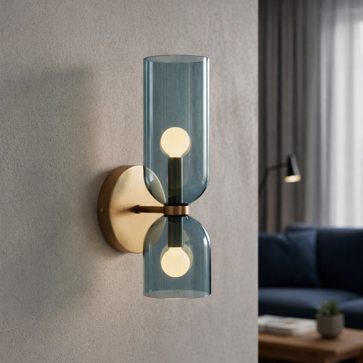 Linea Duo Glass Wall Sconce – Dual Cylinder Accent Light with Metal Base