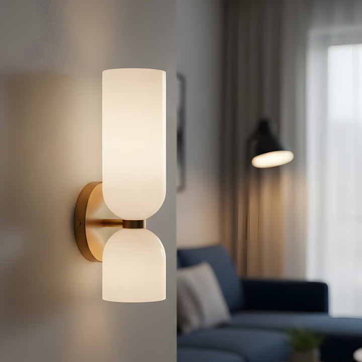 Linea Duo Glass Wall Sconce – Dual Cylinder Accent Light with Metal Base