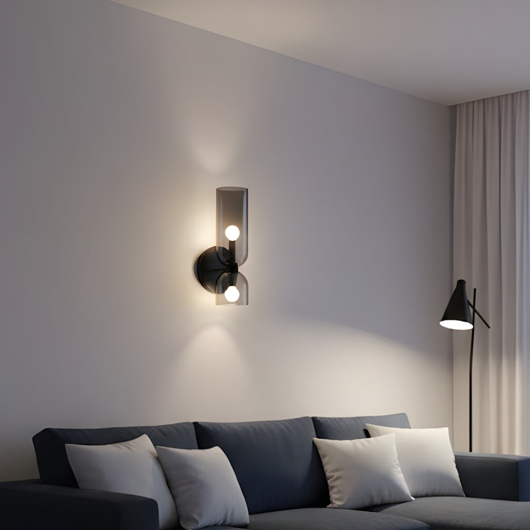 Linea Duo Glass Wall Sconce – Dual Cylinder Accent Light with Metal Base