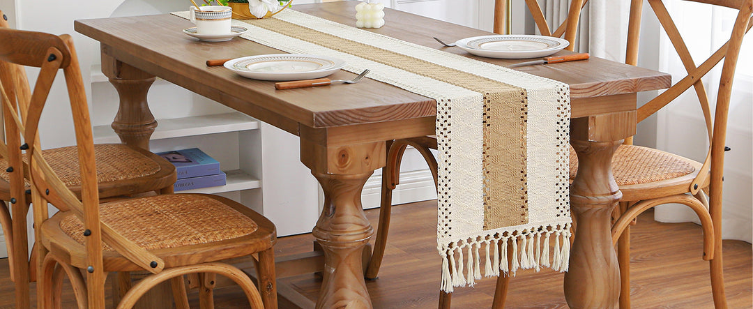 Harvest Stripe Runner – Boho Linen Table Runner with Tassels