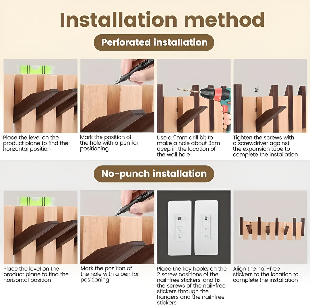 Piano Key Coat Rack – Solid Wood Wall Hooks