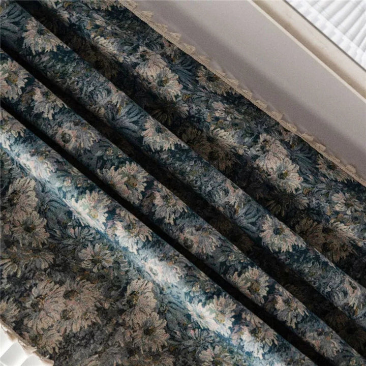 Amara | Curtains for Living Room – Light-Filtering Design, Navy Floral 3
