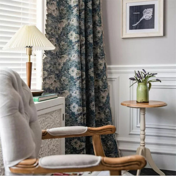 Amara | Curtains for Living Room – Light-Filtering Design, Navy Floral 4