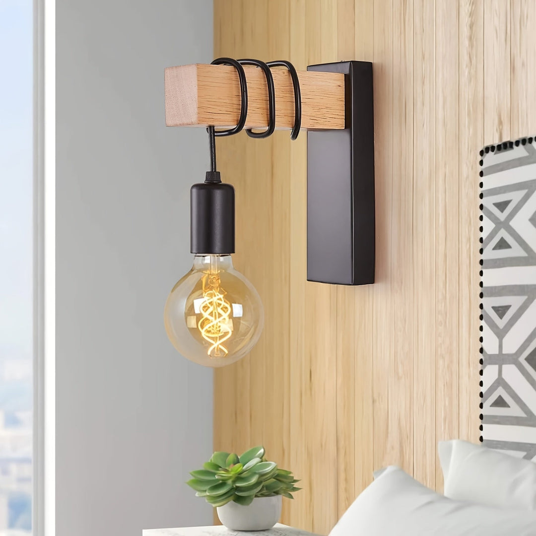 Arden | Wall Sconce – Exposed Bulb Design, Metal and Wood 0