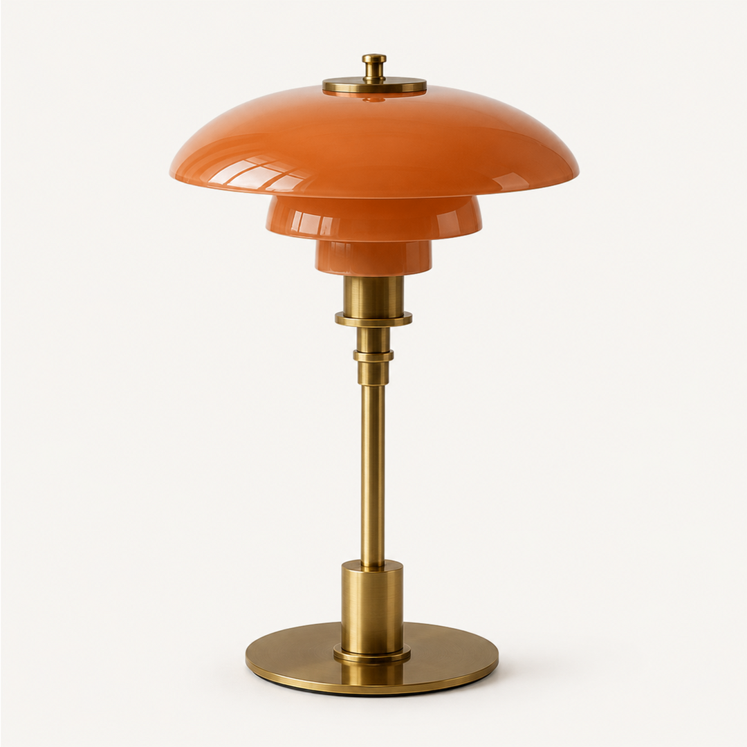 Solhem | Scandinavian Tiered Glass Table Lamp with Brass Stem – Dimmable LED
