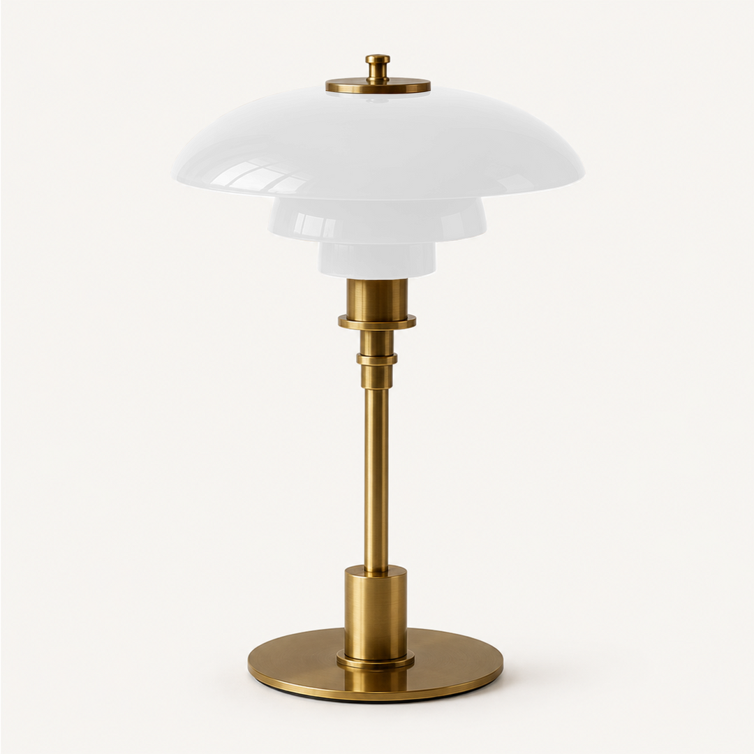 Solhem | Scandinavian Tiered Glass Table Lamp with Brass Stem – Dimmable LED
