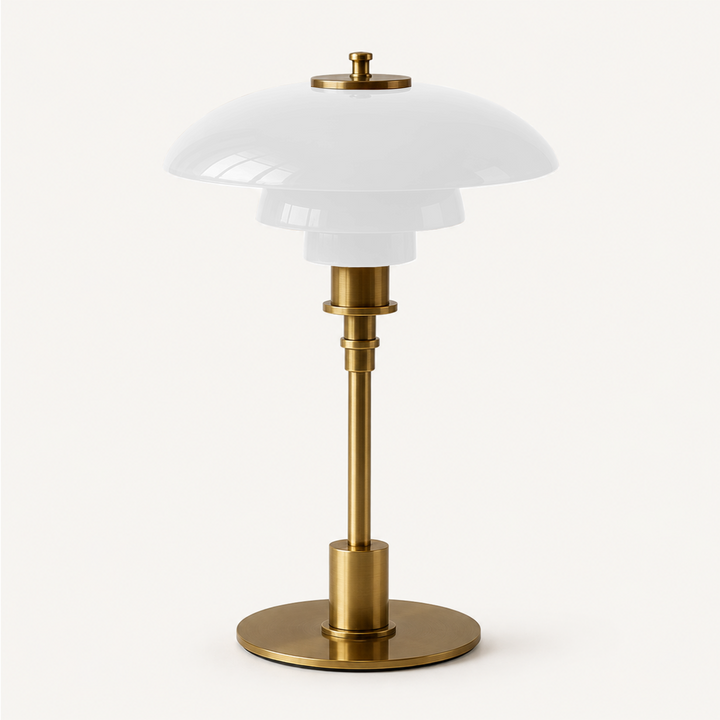 Solhem | Scandinavian Tiered Glass Table Lamp with Brass Stem – Dimmable LED