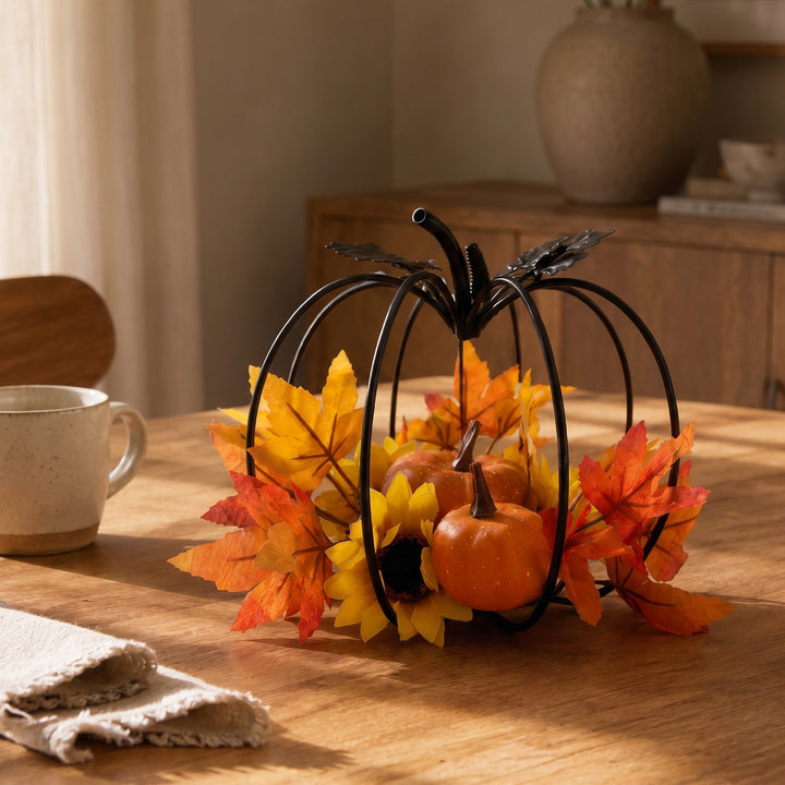 Aury | Autumn Pumpkin Table Centerpiece with Metal Frame and Harvest Foliage