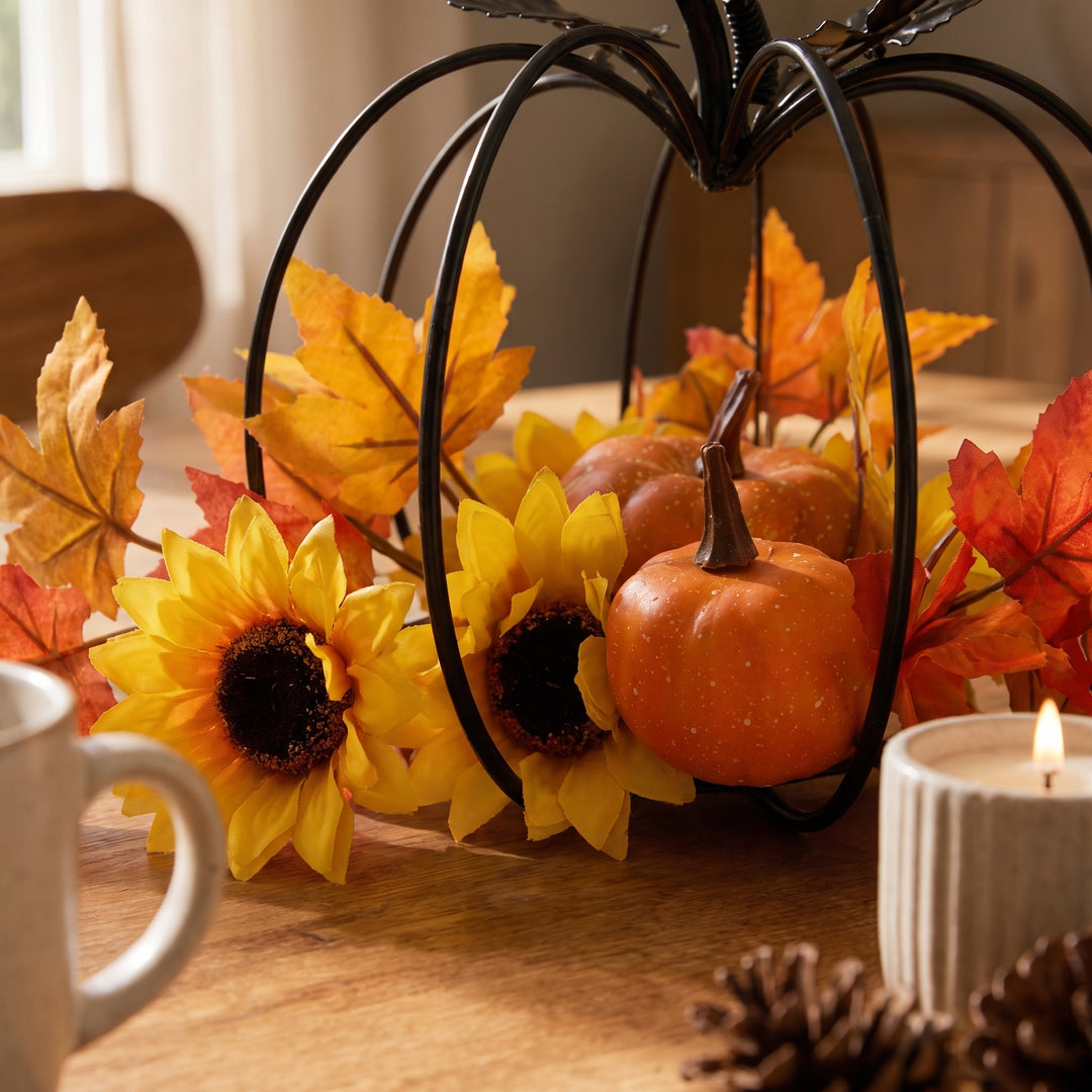 Aury | Autumn Pumpkin Table Centerpiece with Metal Frame and Harvest Foliage