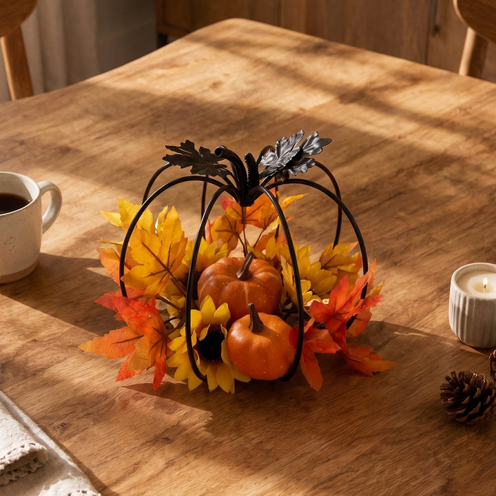 Aury | Autumn Pumpkin Table Centerpiece with Metal Frame and Harvest Foliage