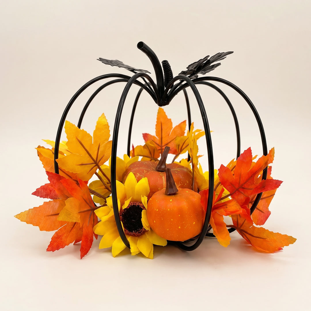 Aury | Autumn Pumpkin Table Centerpiece with Metal Frame and Harvest Foliage