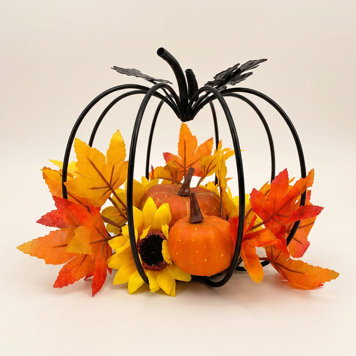 Aury | Autumn Pumpkin Table Centerpiece with Metal Frame and Harvest Foliage