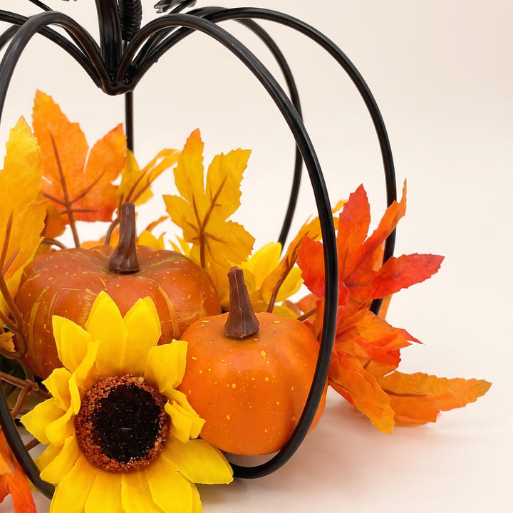 Aury | Autumn Pumpkin Table Centerpiece with Metal Frame and Harvest Foliage