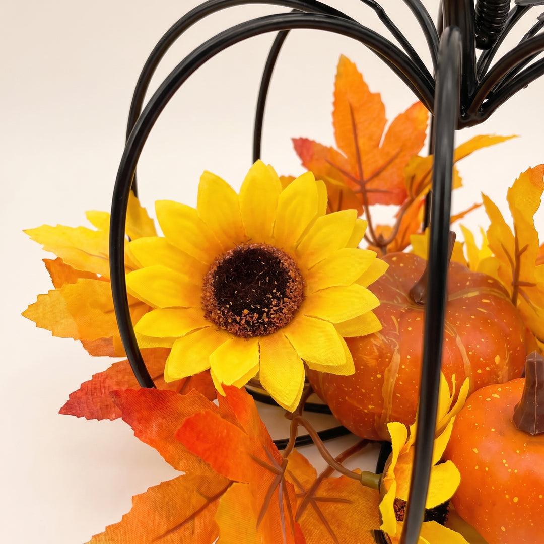Aury | Autumn Pumpkin Table Centerpiece with Metal Frame and Harvest Foliage