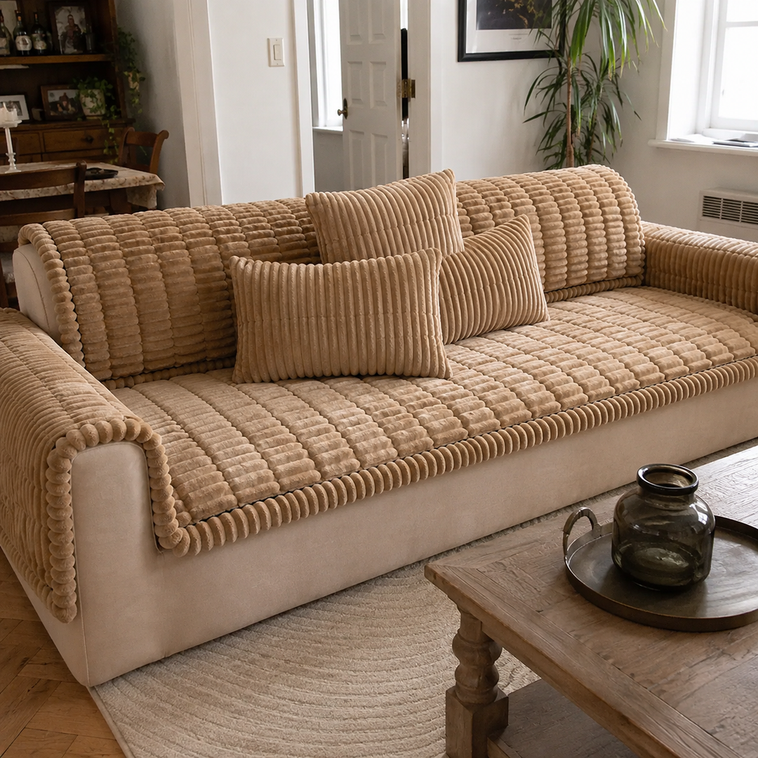 Aven | Cozy Ribbed Fleece Sofa Protector Pad with Plush Textured Surface