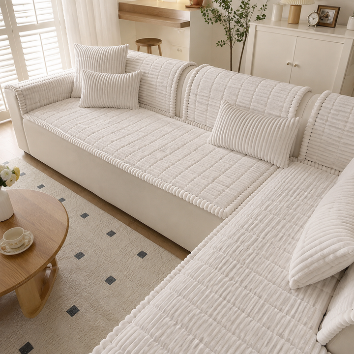 Aven | Cozy Ribbed Fleece Sofa Protector Pad with Plush Textured Surface