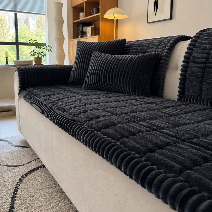 Aven | Cozy Ribbed Fleece Sofa Protector Pad with Plush Textured Surface