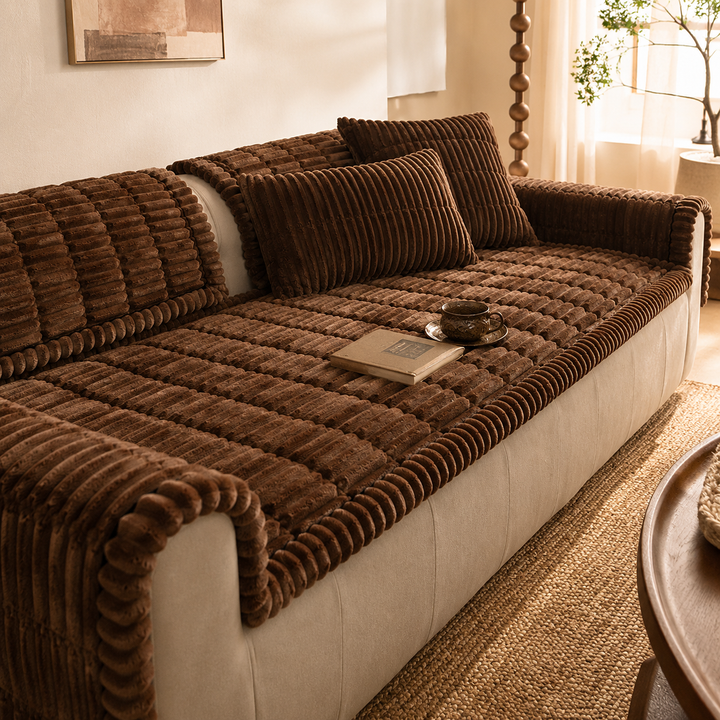 Aven | Cozy Ribbed Fleece Sofa Protector Pad with Plush Textured Surface