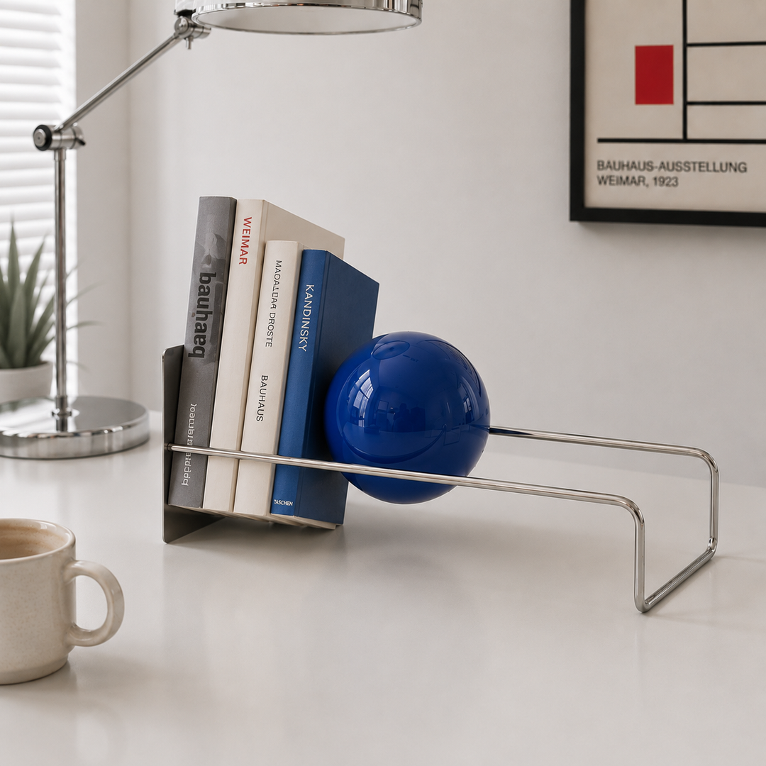 Orbie Desktop Metal Book Holder with Sphere Accent | Freestanding Bookend Organizer