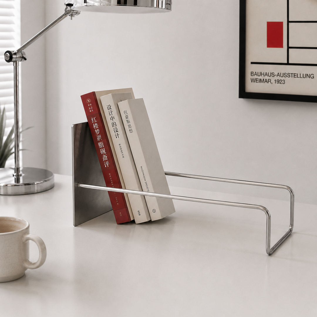 Orbie Desktop Metal Book Holder with Sphere Accent | Freestanding Bookend Organizer