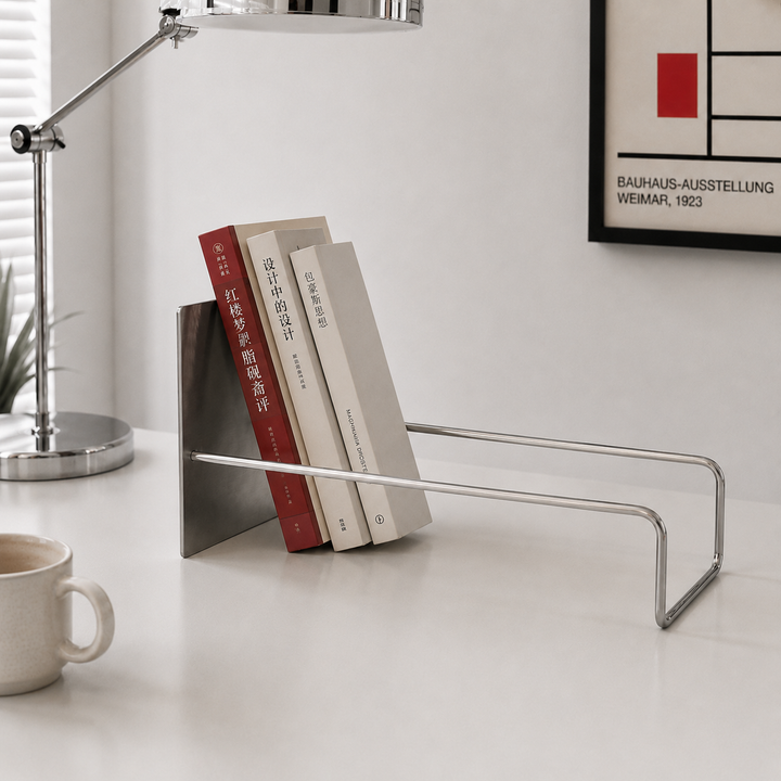 Orbie Desktop Metal Book Holder with Sphere Accent | Freestanding Bookend Organizer