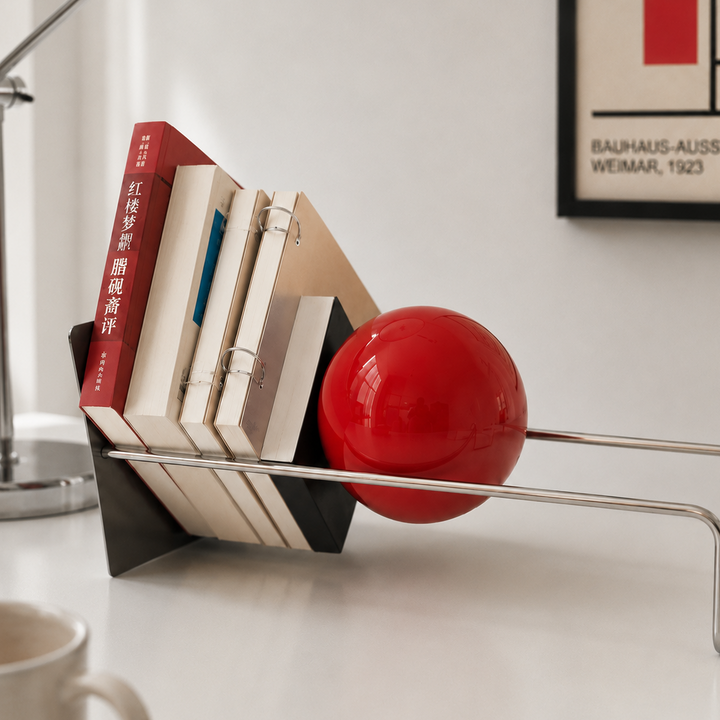 Orbie Desktop Metal Book Holder with Sphere Accent | Freestanding Bookend Organizer