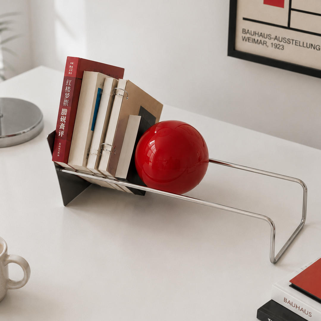 Orbie Desktop Metal Book Holder with Sphere Accent | Freestanding Bookend Organizer