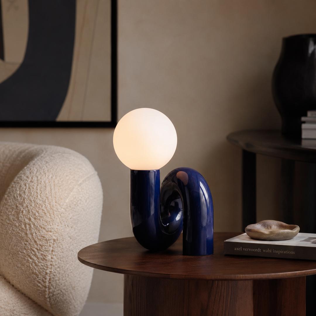 Nodo Postmodern Sculptural Table Lamp | Glass Globe Shade Table Lamp