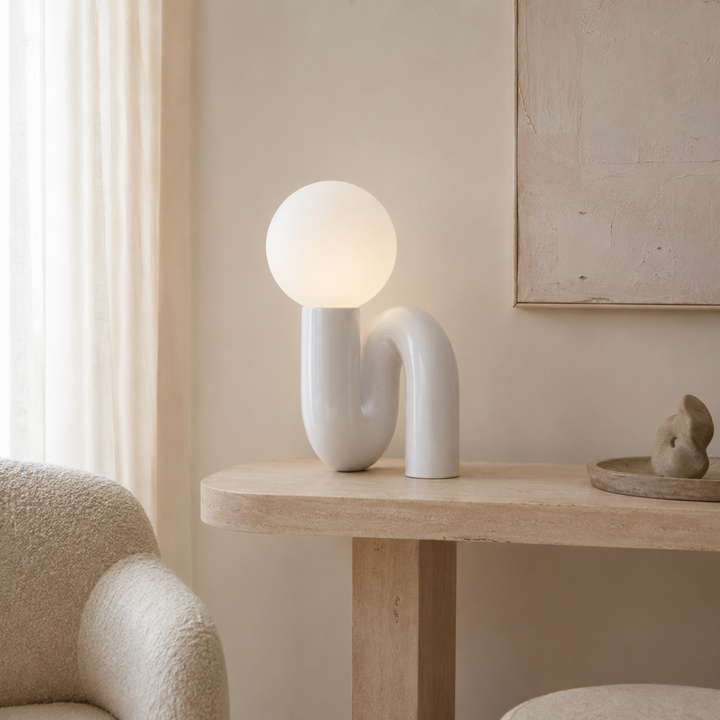 Nodo Postmodern Sculptural Table Lamp | Glass Globe Shade Table Lamp