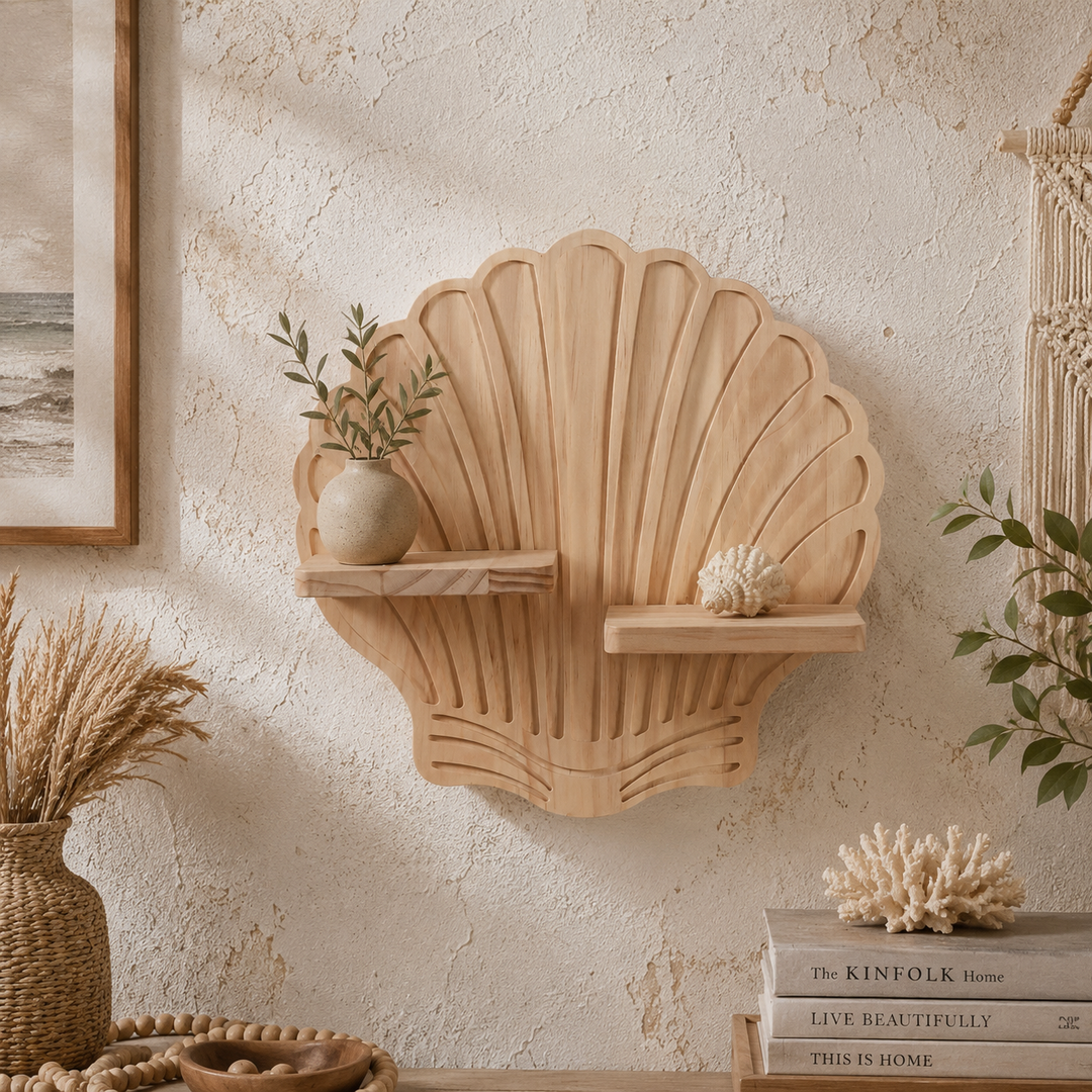Nooki | Carved Wood Wall Shelf with Spiral Groove Detail and Ledge