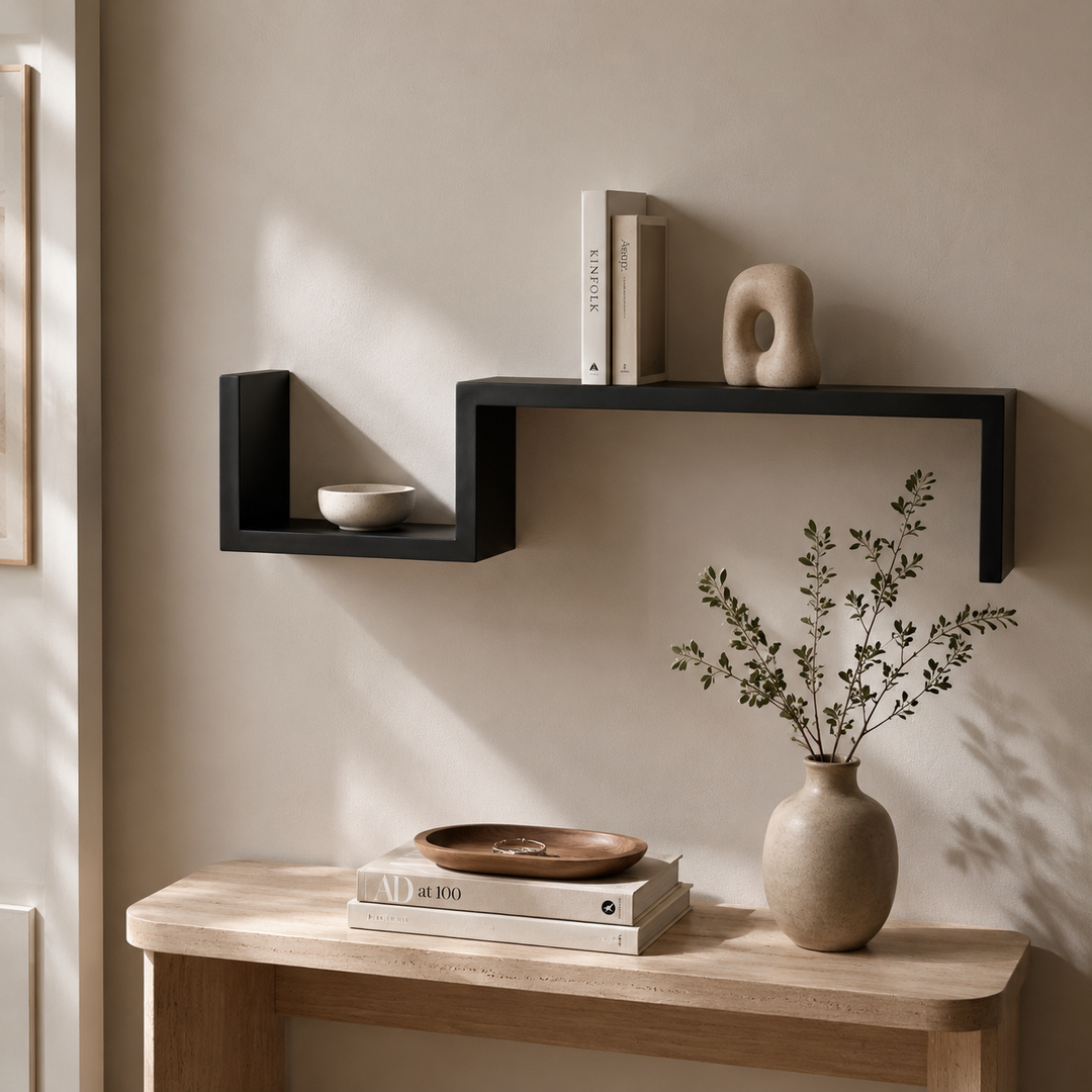 Kelby | Minimalist Wood S-Curve Wall Shelf for Books and Decor