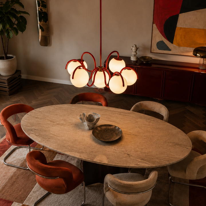 Lumira | Curved Arm Glass Globe Chandelier for Dining Room & Living Room