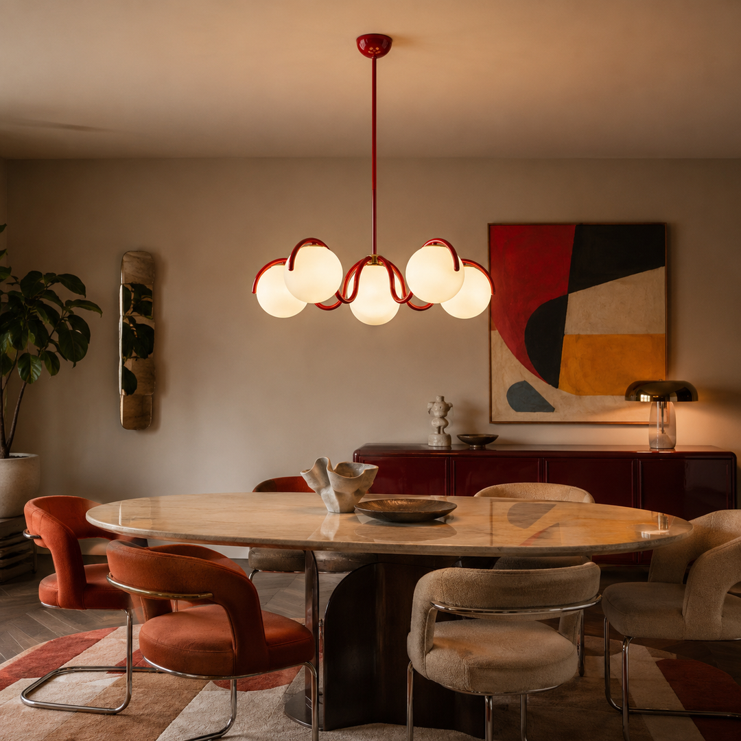 Lumira | Curved Arm Glass Globe Chandelier for Dining Room & Living Room