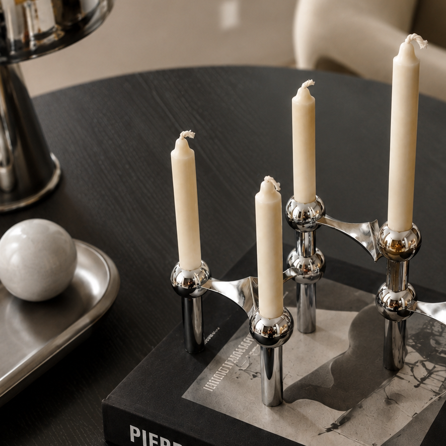 Nodex Abstract Sculptural Metal Candlestick Holder | Modern Art Candelabra