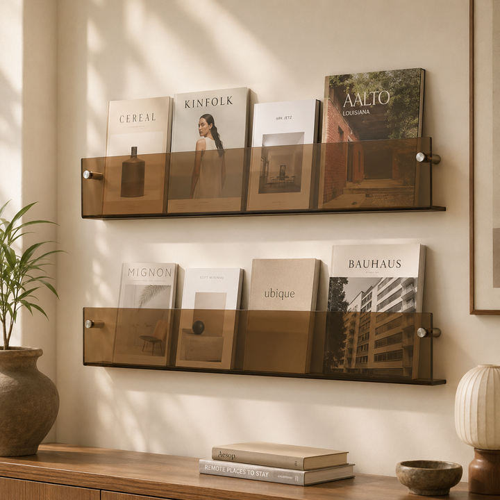 Legacy Acrylic Wall-Mount Magazine Holder Set | 2pcs Floating Book & Brochure Display