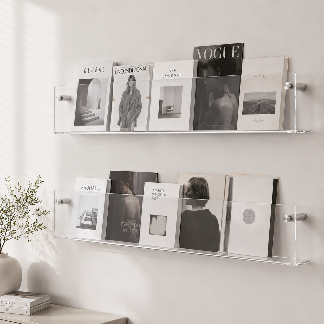 Legacy Acrylic Wall-Mount Magazine Holder Set | 2pcs Floating Book & Brochure Display