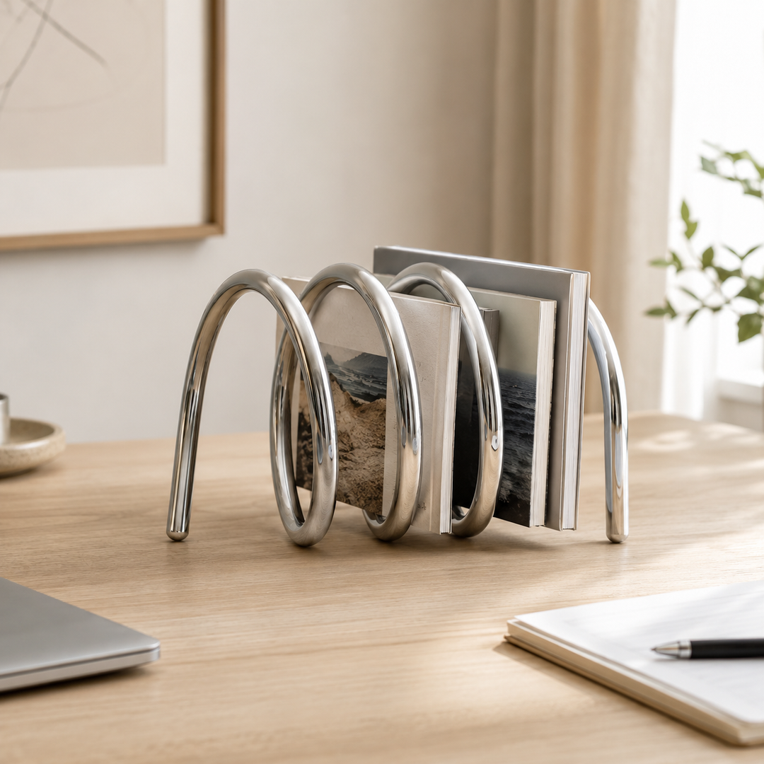 Fizzle | Bold Coil Metal Bookshelf Statement Stand for Desktop Display