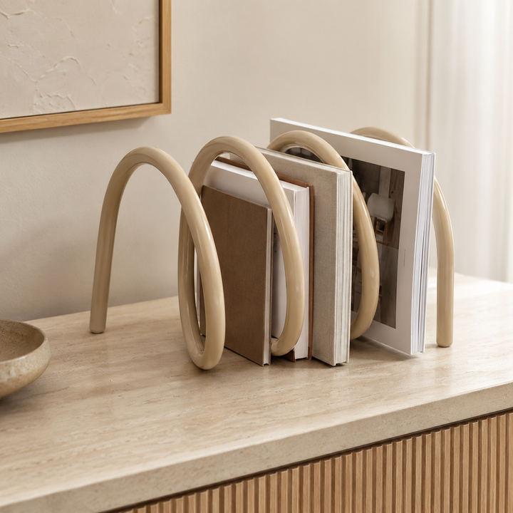 Fizzle | Bold Coil Metal Bookshelf Statement Stand for Desktop Display