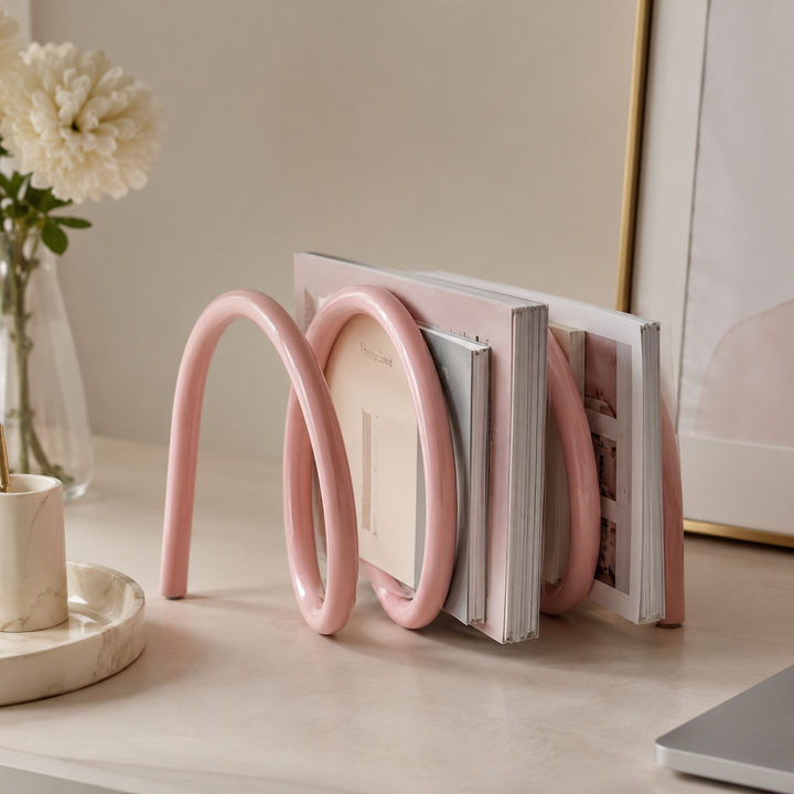Fizzle | Bold Coil Metal Bookshelf Statement Stand for Desktop Display