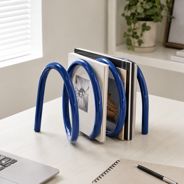 Fizzle | Bold Coil Metal Bookshelf Statement Stand for Desktop Display