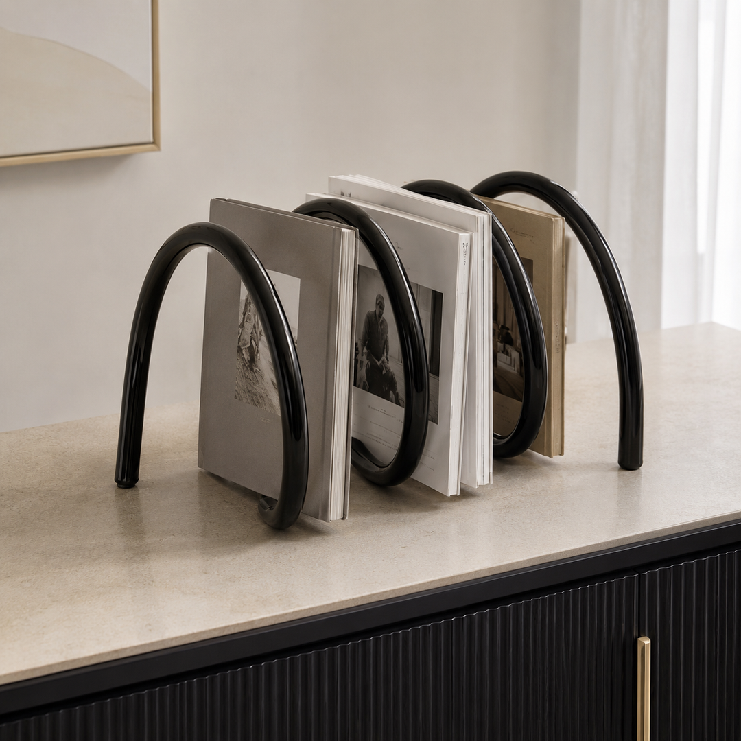 Fizzle | Bold Coil Metal Bookshelf Statement Stand for Desktop Display