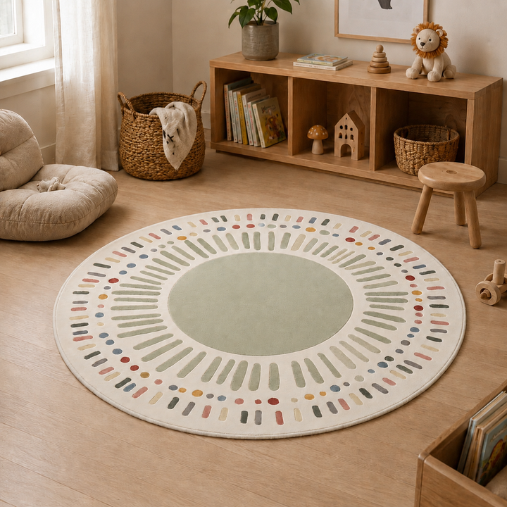 Sole | Round Sunburst Area Rug with Plush Pile and Non-Slip Backing – Washable