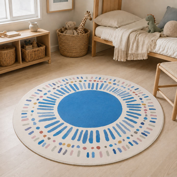 Sole | Round Sunburst Area Rug with Plush Pile and Non-Slip Backing – Washable