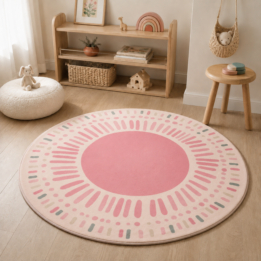 Sole | Round Sunburst Area Rug with Plush Pile and Non-Slip Backing – Washable